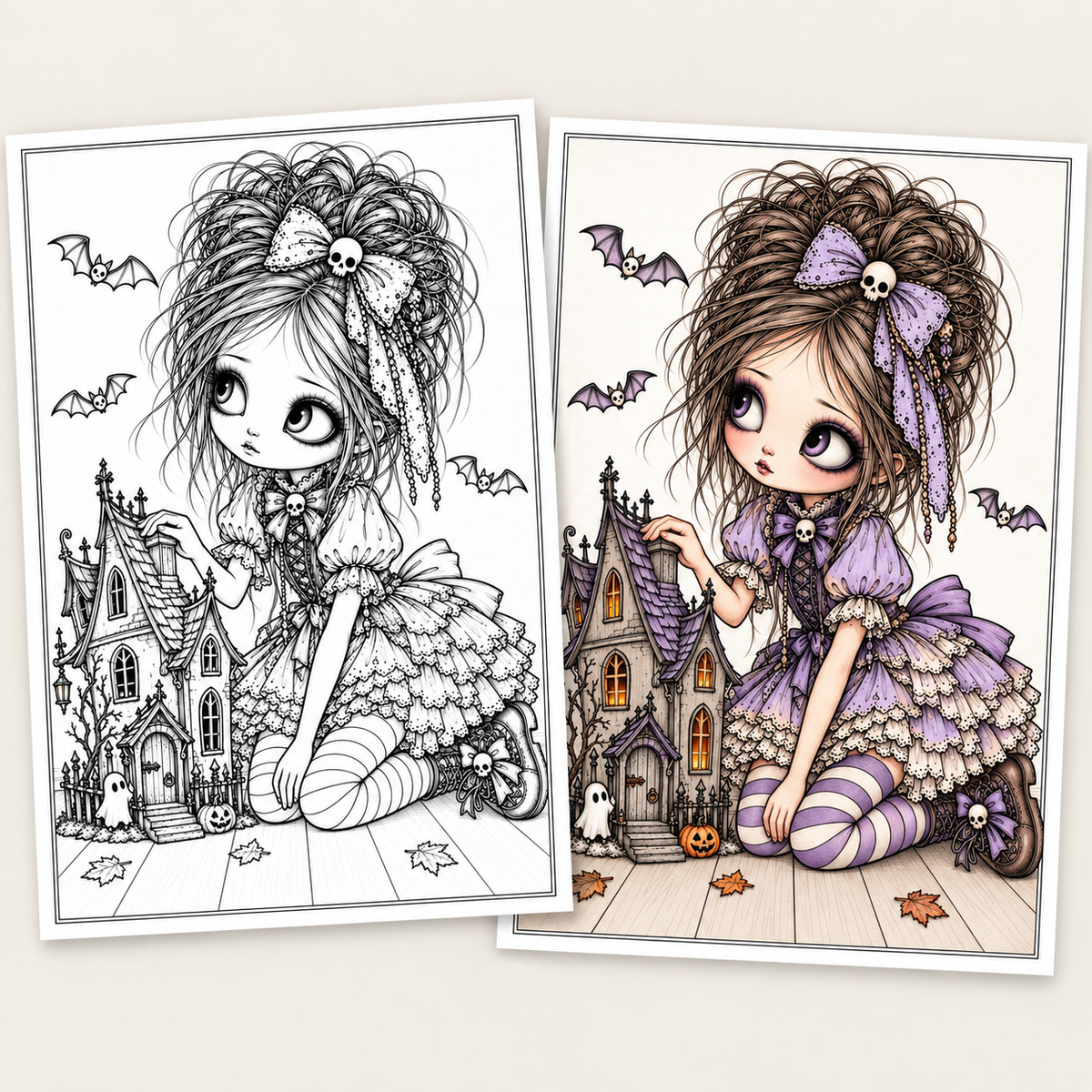 Little Haunted Dolls – Gothic Halloween Printable Colouring Book | 30 Pages