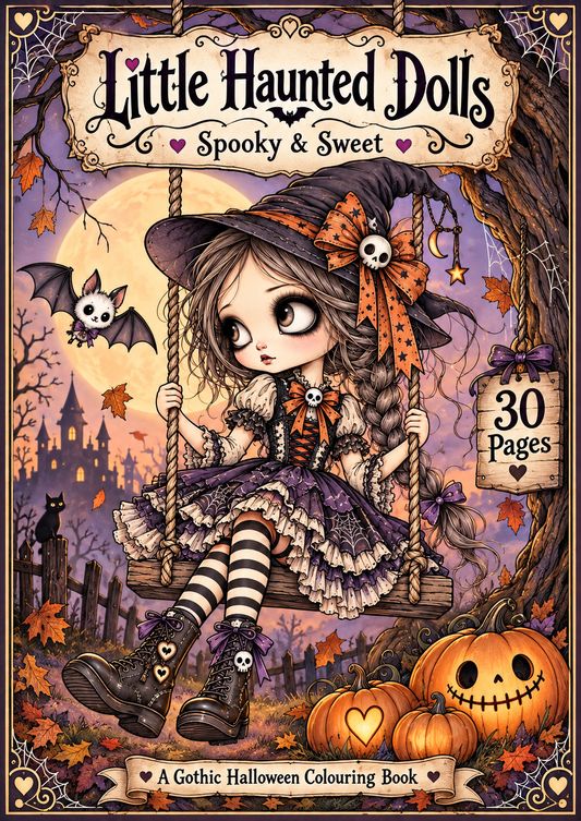 Little Haunted Dolls – Gothic Halloween Printable Colouring Book | 30 Pages