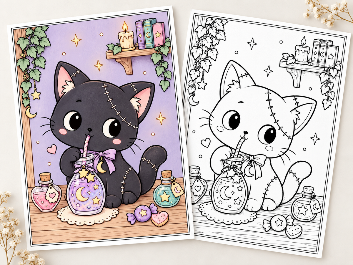 Spooky Cutie Potions & Magic – Printable Colouring Book | 30 Pages