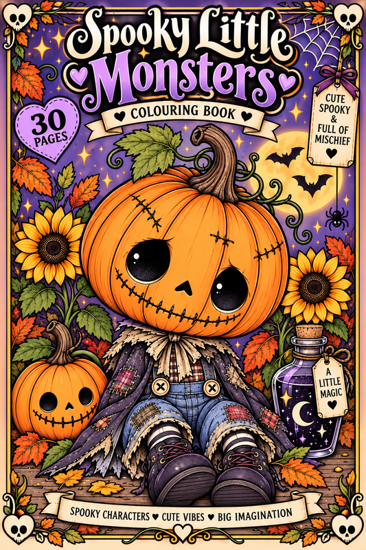 Spooky Little Monsters – Printable Colouring Book | Shaded & No-Shading Versions