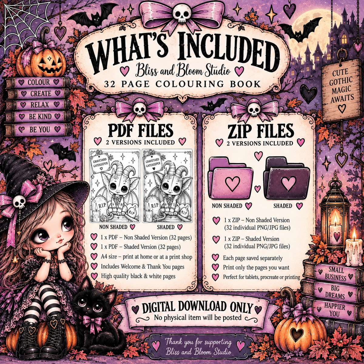 Spooky Little Monsters – Printable Colouring Book | Shaded & No-Shading Versions