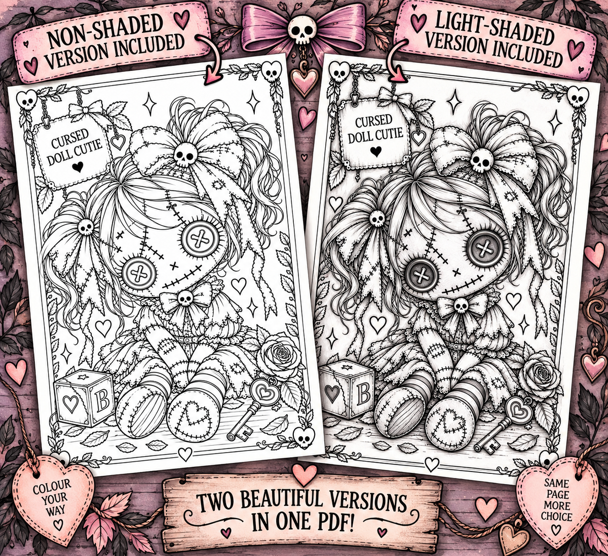 Spooky Little Monsters – Printable Colouring Book | Shaded & No-Shading Versions