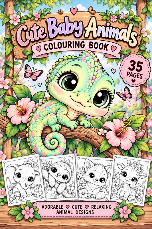 Cute Baby Animals – 35 Printable Animal Colouring Pages | Digital Download